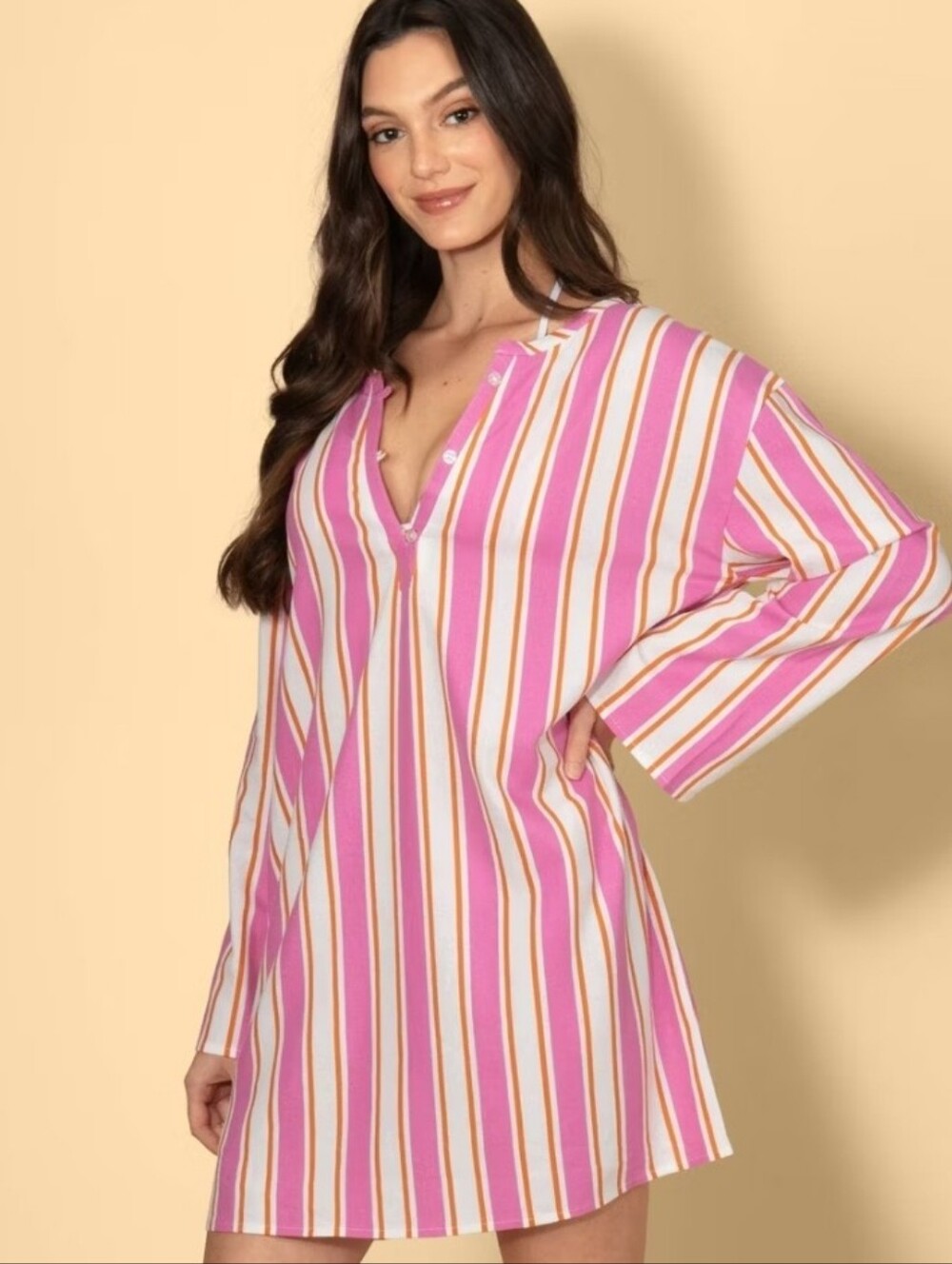 SOLID & STRIPED Preppy Long Sleeve Linen Blend Mini Shift Dress/ Coverup